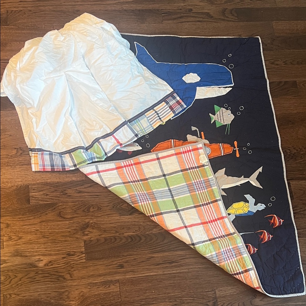 Pottery Barn Kids Save Our Seas Toddler Quilt and Bedskirt Set